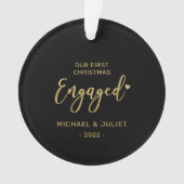 Gold First Kerstmis Engaged Couple Photo Ceramic Ornament (voorkant)