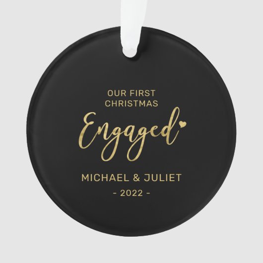 Gold First Kerstmis Engaged Couple Photo Ceramic Ornament (voorkant)