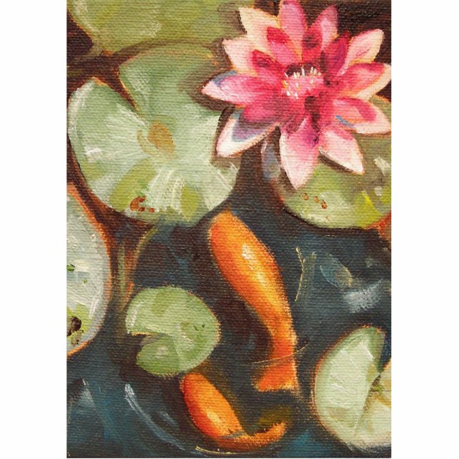 Gold Fish Koi Pond Water Lilies Staand Fotobeeldje (Voorkant)