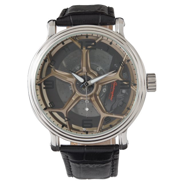 Gold Five Spoke Wheel en Brake Mannen Horloge (Voorkant)