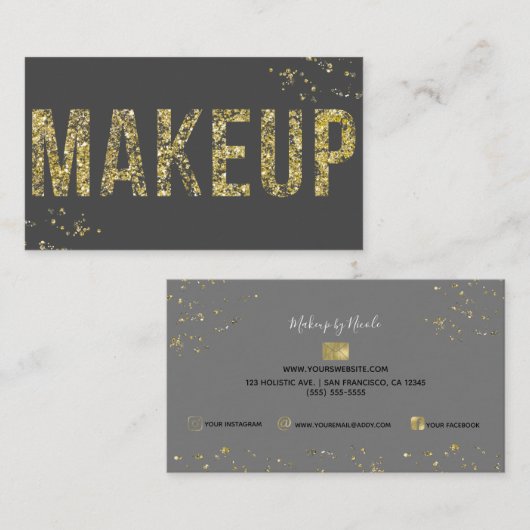 Gold Flakes Glitter Glam Minimale Beauty Makeup Visitekaartje (Voorkant / Achterkant)