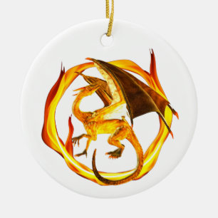 Gold Flaming Fantasy Dragon Keramisch Ornament