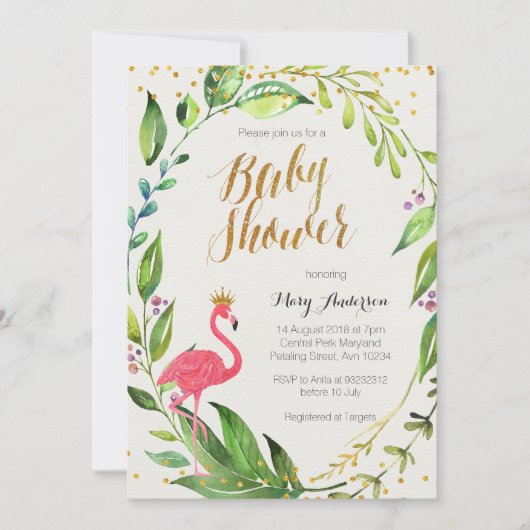 Gold Flamingo Baby shower-uitnodiging Kaart (Voorkant)