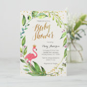 Gold Flamingo Baby shower-uitnodiging Kaart (Staand voorkant)