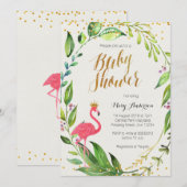 Gold Flamingo Baby shower-uitnodiging Kaart (Voorkant / Achterkant)