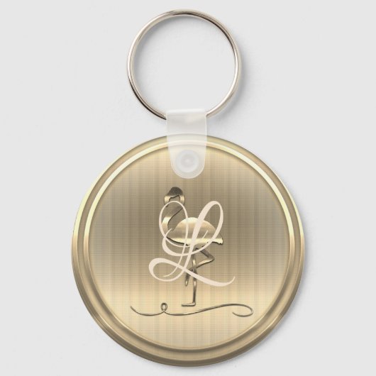Gold Flamingo Monogram Sleutelhanger (Voorkant)