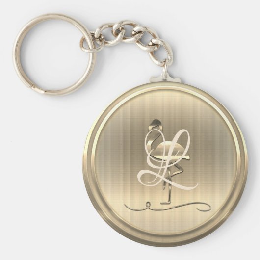 Gold Flamingo Monogram Sleutelhanger (Voorkant)