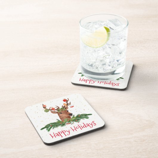 Gold Fleck-kerstrecer Prettige feestdagen Drankjes Onderzetter (Rechterzijde)