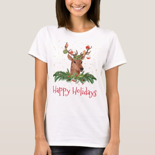 Gold Fleck-kerstrecer Prettige feestdagen T-shirt (Voorkant)