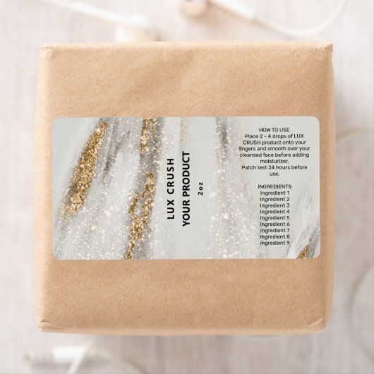Gold Fleck White Glitter Dropper Bottle Labels (Insitu)