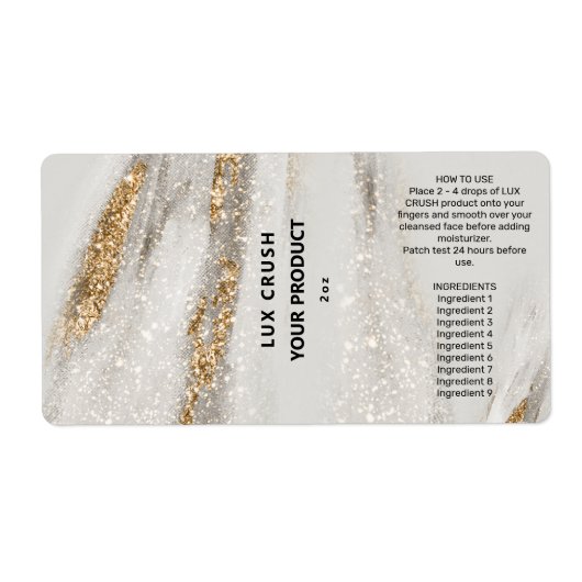 Gold Fleck White Glitter Dropper Bottle Labels (Voorkant)