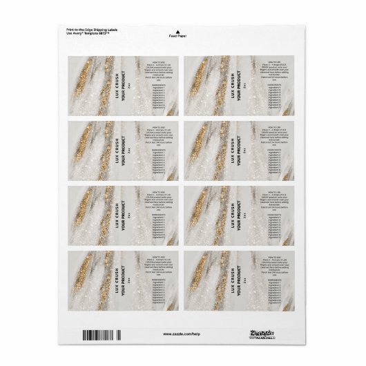 Gold Fleck White Glitter Dropper Bottle Labels (Full Sheet)