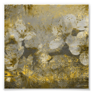  Gold Flecked Floral Grayscale Foto Afdruk