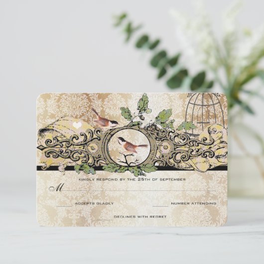 Gold Flecks Birdcage Damask  Love Bird RSVP (Staand voorkant)