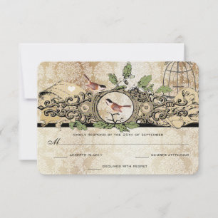 Gold Flecks Birdcage Damask  Love Bird RSVP Kaartje