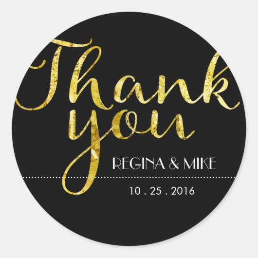 Gold Flecks en zwart Script Dank u Sticker (Voorkant)