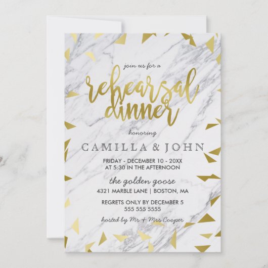 Gold Flecks & marble Rehearsal Dinner Invitation Kaart (Voorkant)