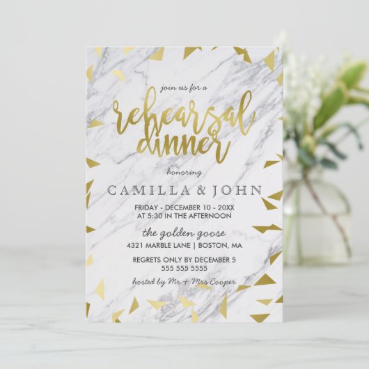 Gold Flecks & marble Rehearsal Dinner Invitation Kaart (Staand voorkant)