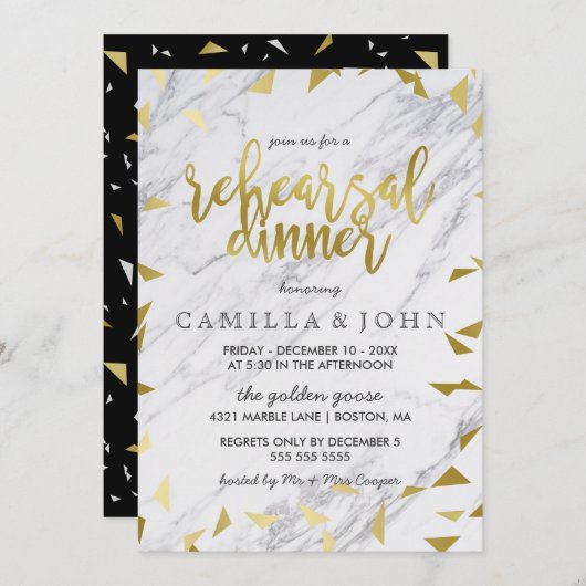 Gold Flecks & marble Rehearsal Dinner Invitation Kaart (Voorkant / Achterkant)