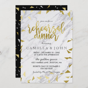 Gold Flecks & marble Rehearsal Dinner Invitation Kaart