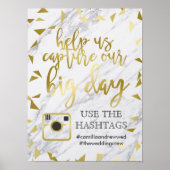 Gold Flecks & Marble Wedding Hashtag Poster (Voorkant)