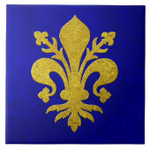 Gold Fleur-de-lis Blauwe Achtergrond Tegeltje (Voorkant)