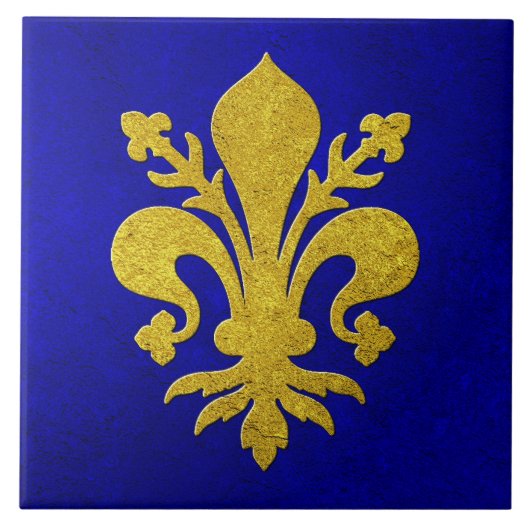 Gold Fleur-de-lis Blauwe Achtergrond Tegeltje (Voorkant)