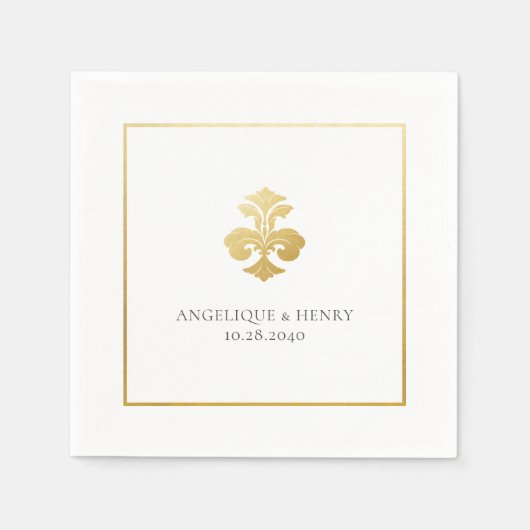 Gold Fleur de Lis Damask Persoonlijke bruiloft Servet (Voorkant)