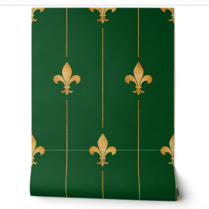 Gold Fleur-de-Lis Donkerblauw Behang