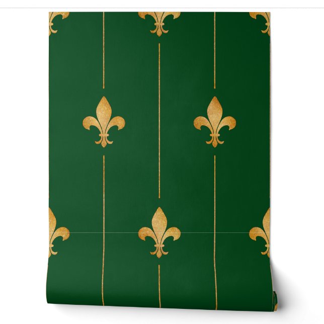  Gold Fleur-de-Lis Donkerblauw Behang (Afrollen)