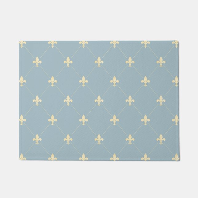 Gold Fleur-de-Lis Dusky Blue 18x24 Deurmat (Voorkant)