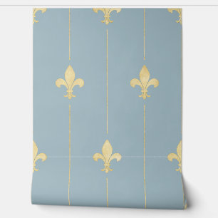  Gold Fleur-de-Lis Dusky Blue Behang