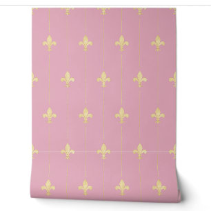 Gold Fleur-de-Lis Dusky Pink (kleinschalig) Behang