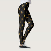 Gold Fleur De Lis Elegant Damask Pattern Black Leggings (Rechts)