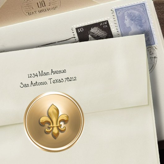 Gold Fleur de Lis Envelope Seal Ronde Sticker