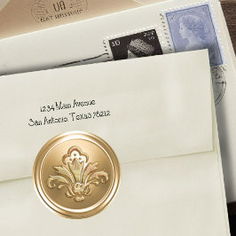 Gold Fleur de Lis Envelope Seal Ronde Sticker