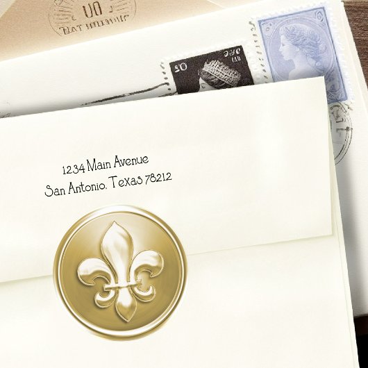 Gold Fleur de Lis Envelope-zegel met reliëfdruk Ronde Sticker