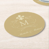 Gold Fleur de Lis Fancy Scroll Ronde Kartonnen Onderzetter (Gebogen)