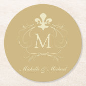 Gold Fleur de Lis Fancy Scroll Ronde Kartonnen Onderzetter (Voorkant)