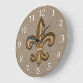 Gold Fleur de Lis Faux Burlap Grote Klok (Hoek)
