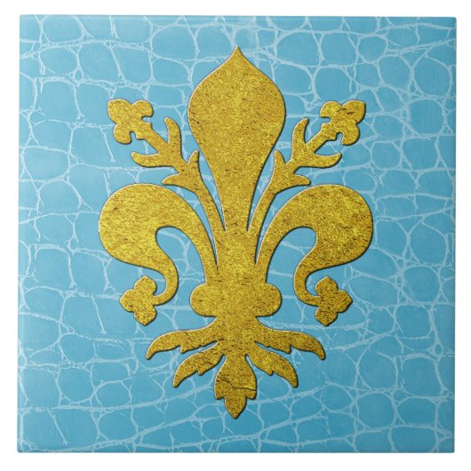 Gold Fleur-de-lis Faux Lederen Achtergrond Tegeltje (Voorkant)