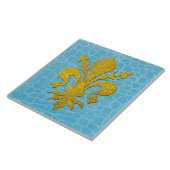 Gold Fleur-de-lis Faux Lederen Achtergrond Tegeltje (Zijkant)