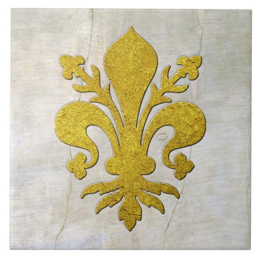 Gold Fleur-de-lis  gips look Tegeltje (Voorkant)