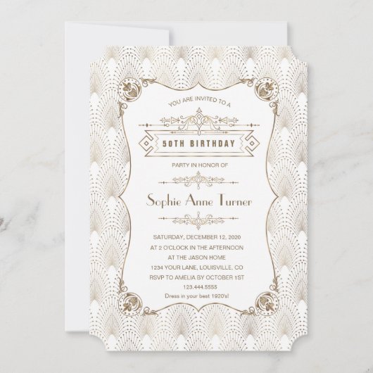 Gold Fleur-de-lis Great Gatsby 20s 50th Birthday Kaart (Voorkant)