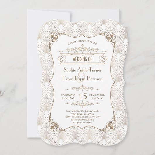 Gold Fleur-de-lis Great Gatsby 20s Style Wedding Kaart (Voorkant)