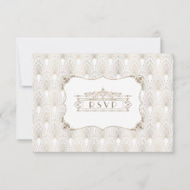 Gold Fleur-de-lis Great Gatsby 20s Style Wedding RSVP Kaartje