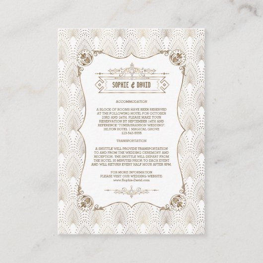 Gold Fleur-de-lis Great Gatsby 20s Wedding Details Informatiekaartje (Voorkant)
