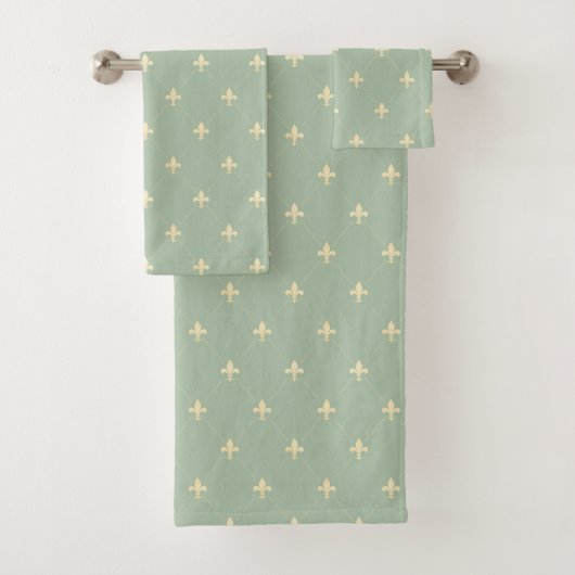 Gold Fleur-de-Lis Green Bad Handdoek (Insitu)