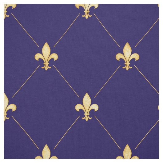 Gold Fleur-de-Lis (grootschalig) Midnight Blue Stof (Swatch)