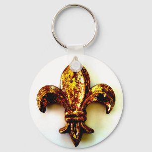 GOLD FLEUR DE LIS HOOGSTE CONTRASTAFDRUKKING SLEUTELHANGER